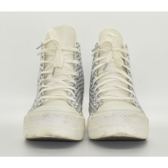 B0 Auth CONVERSE CHUCK TAYLOR SilverEgret Houndstooth Platform Sneakers Size 6 - Picture 4 of 8